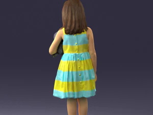 000464 Little Girl Holding Toy Cat 3D Model