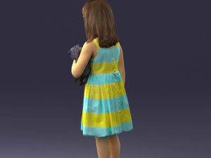 000464 Little Girl Holding Toy Cat 3D Model