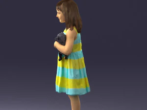 000464 Little Girl Holding Toy Cat 3D Model