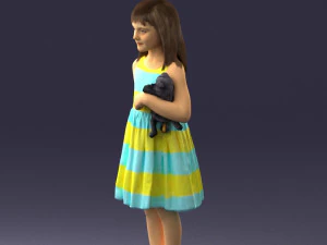 000464 Little Girl Holding Toy Cat 3D Model