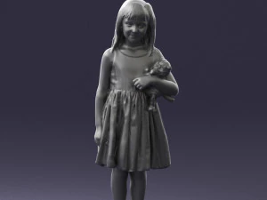 000464 Little Girl Holding Toy Cat 3D Model