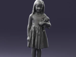 000464 Little Girl Holding Toy Cat 3D Model