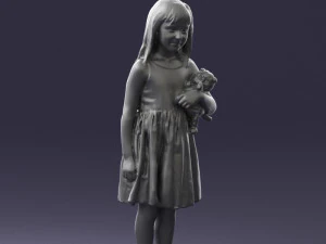 000464 Little Girl Holding Toy Cat 3D Model