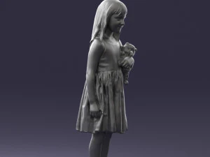 000464 Little Girl Holding Toy Cat 3D Model