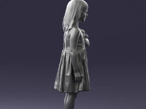 000464 Little Girl Holding Toy Cat 3D Model