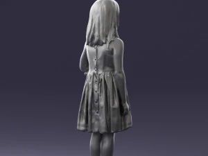 000464 Little Girl Holding Toy Cat 3D Model