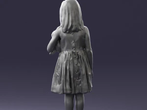 000464 Little Girl Holding Toy Cat 3D Model
