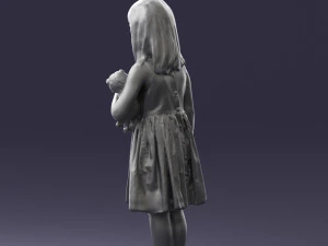 000464 Little Girl Holding Toy Cat 3D Model