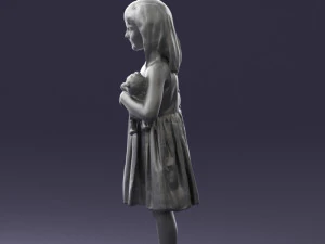 000464 Little Girl Holding Toy Cat 3D Model