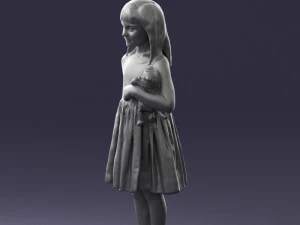 000464 Little Girl Holding Toy Cat 3D Model