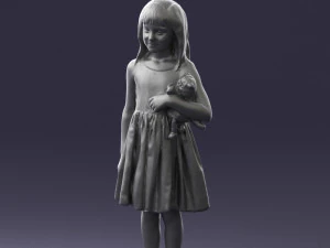 000464 Little Girl Holding Toy Cat 3D Model
