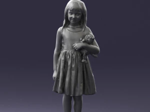 000464 Little Girl Holding Toy Cat 3D Model