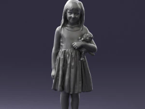 000464 Little Girl Holding Toy Cat 3D Model