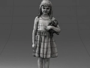 000464 Little Girl Holding Toy Cat 3D Model