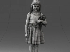 000464 Little Girl Holding Toy Cat 3D Model