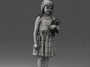 000464 Little Girl Holding Toy Cat 3D Model