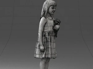 000464 Little Girl Holding Toy Cat 3D Model