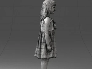000464 Little Girl Holding Toy Cat 3D Model