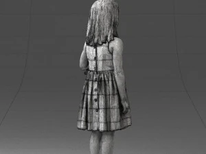000464 Little Girl Holding Toy Cat 3D Model