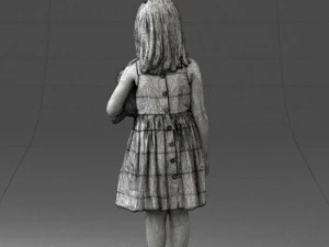 000464 Little Girl Holding Toy Cat 3D Model
