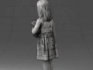 000464 Little Girl Holding Toy Cat 3D Model
