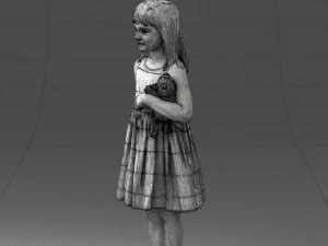 000464 Little Girl Holding Toy Cat 3D Model