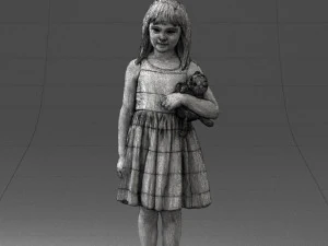 000464 Little Girl Holding Toy Cat 3D Model