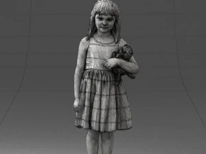 000464 Little Girl Holding Toy Cat 3D Model