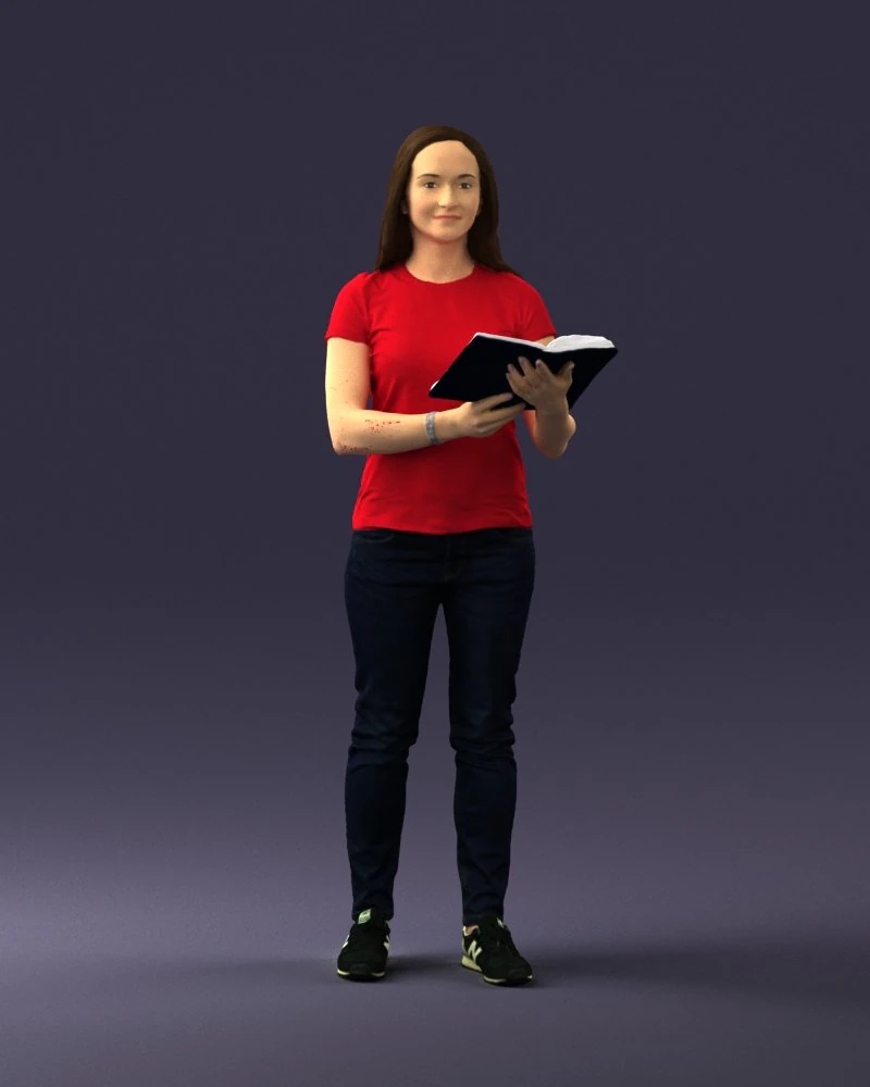 000455 Realistic Female Character with Book 3D Model .c4d .max .obj .3ds .fbx .stl .blend 