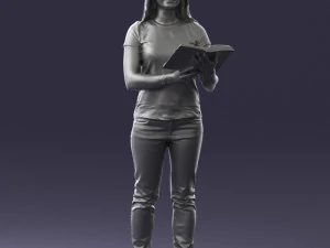 000455 Realistic Female Character with Book 3D Model