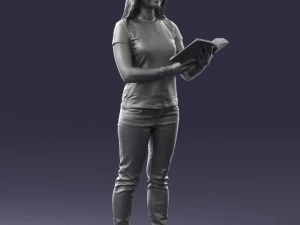 000455 Realistic Female Character with Book 3D Model