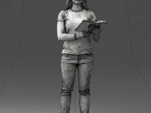 000455 Realistic Female Character with Book 3D Model