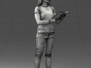 000455 Realistic Female Character with Book 3D Model