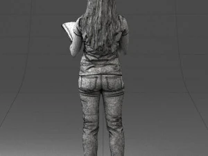 000455 Realistic Female Character with Book 3D Model