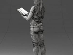 000455 Realistic Female Character with Book 3D Model