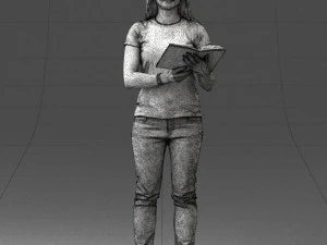 000455 Realistic Female Character with Book 3D Model