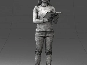 000455 Realistic Female Character with Book 3D Model