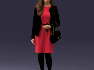000459 Elegant Business Woman Standing with Handbag 3D Model