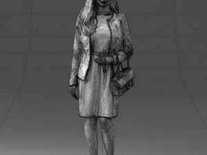 000459 Elegant Business Woman Standing with Handbag 3D Model
