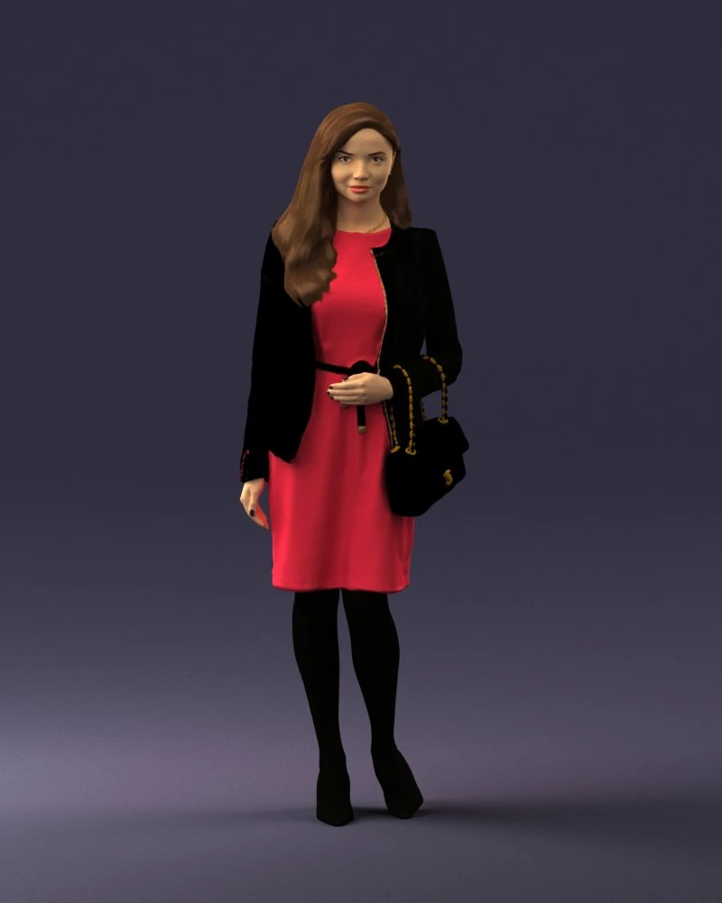 000459 Elegant Business Woman Standing with Handbag 3dp 3D Print Model .c4d .max .obj .3ds .fbx .stl .blend 