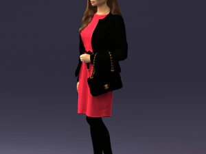 000459 Elegant Business Woman Standing with Handbag 3dp 3D Print Model