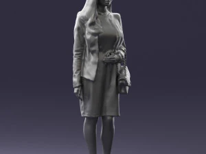 000459 Elegant Business Woman Standing with Handbag 3dp 3D Print Model