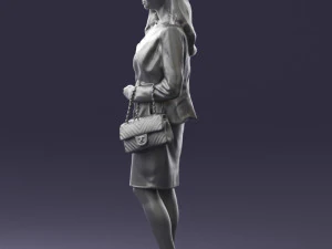 000459 Elegant Business Woman Standing with Handbag 3dp 3D Print Model