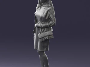 000459 Elegant Business Woman Standing with Handbag 3dp 3D Print Model