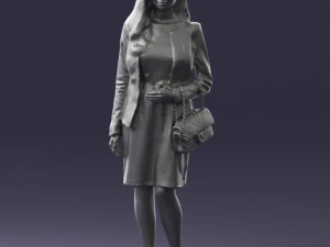 000459 Elegant Business Woman Standing with Handbag 3dp 3D Print Model