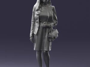 000459 Elegant Business Woman Standing with Handbag 3dp 3D Print Model