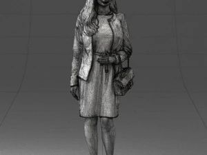 000459 Elegant Business Woman Standing with Handbag 3dp 3D Print Model
