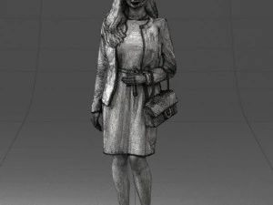 000459 Elegant Business Woman Standing with Handbag 3dp 3D Print Model