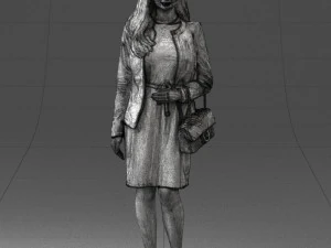 000459 Elegant Business Woman Standing with Handbag 3dp 3D Print Model