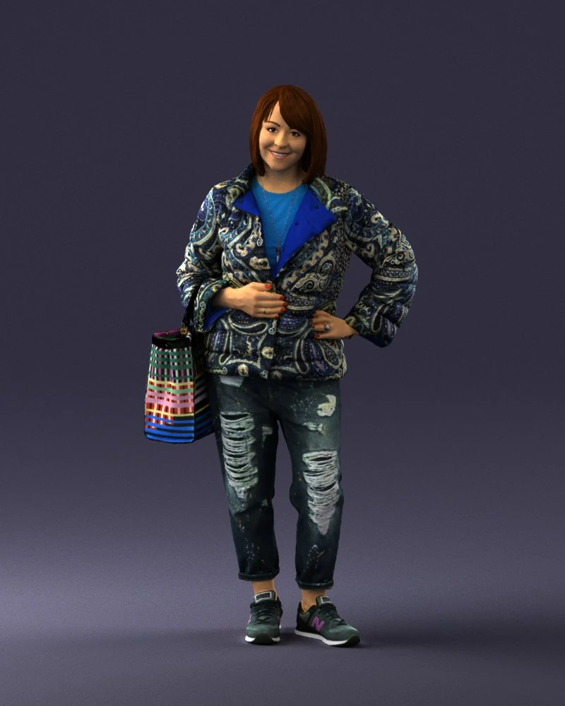 000469 Casual Woman with Shopping Bag 3D Model .c4d .max .obj .3ds .fbx .stl .blend 